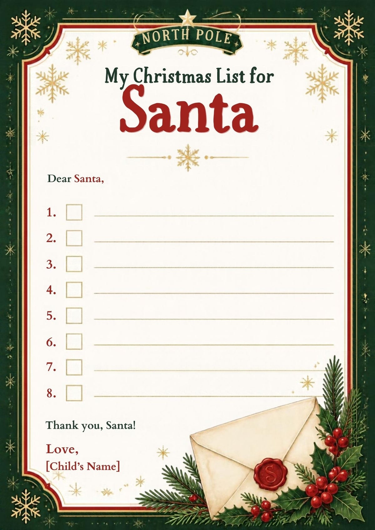 Editable Christmas Wish List for Santa 🎅🏻🎄 Digital product