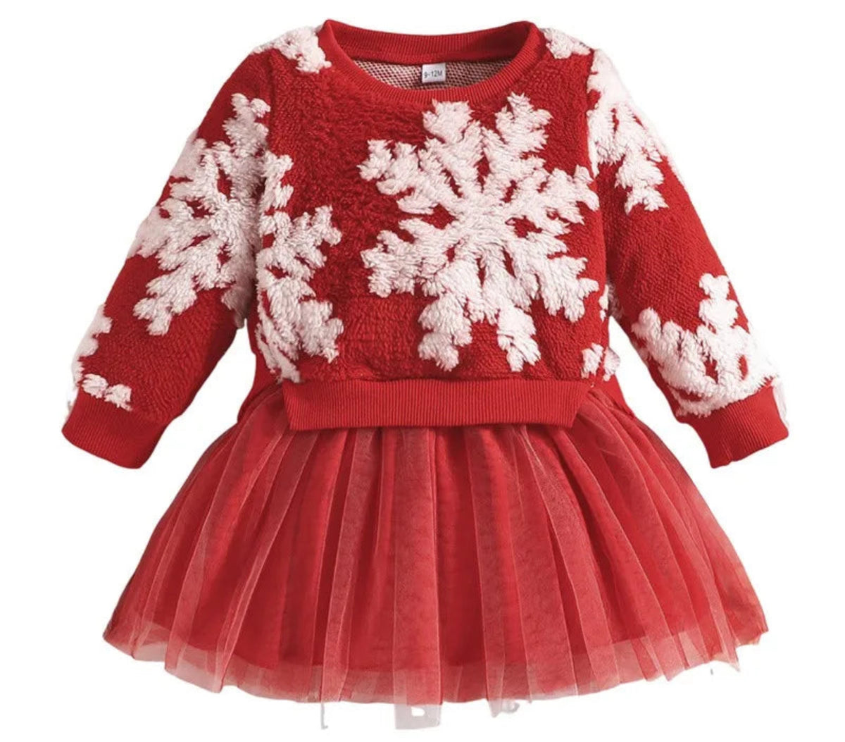 Baby Girl Christmas Party Dress, Long Sleeve Round Neck Snowflake Sweatshirt Tulle Patchwork Dress