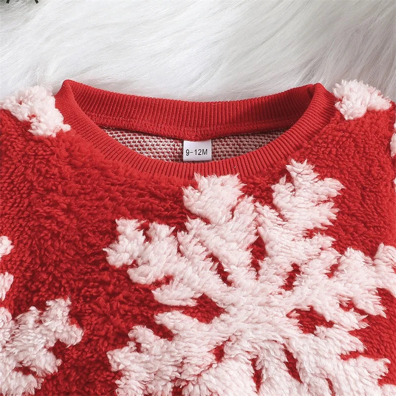 Baby Girl Christmas Party Dress, Long Sleeve Round Neck Snowflake Sweatshirt Tulle Patchwork Dress